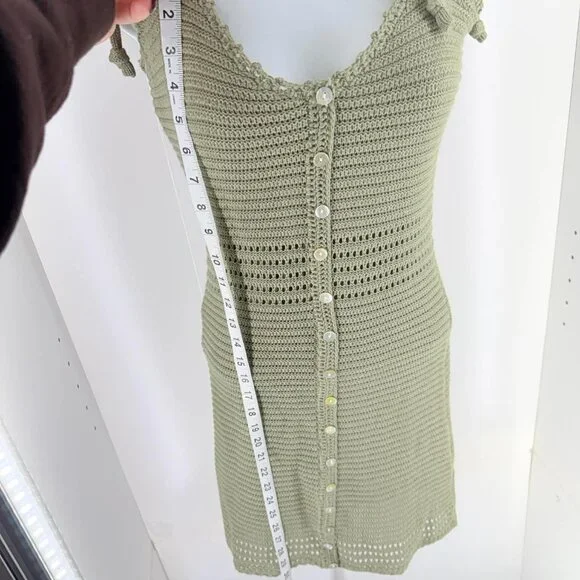 Sage Green Crochet Button Front Dress  Boho Coastal Summer Clean Girl SZ XS W167 - Picture 5 of 8